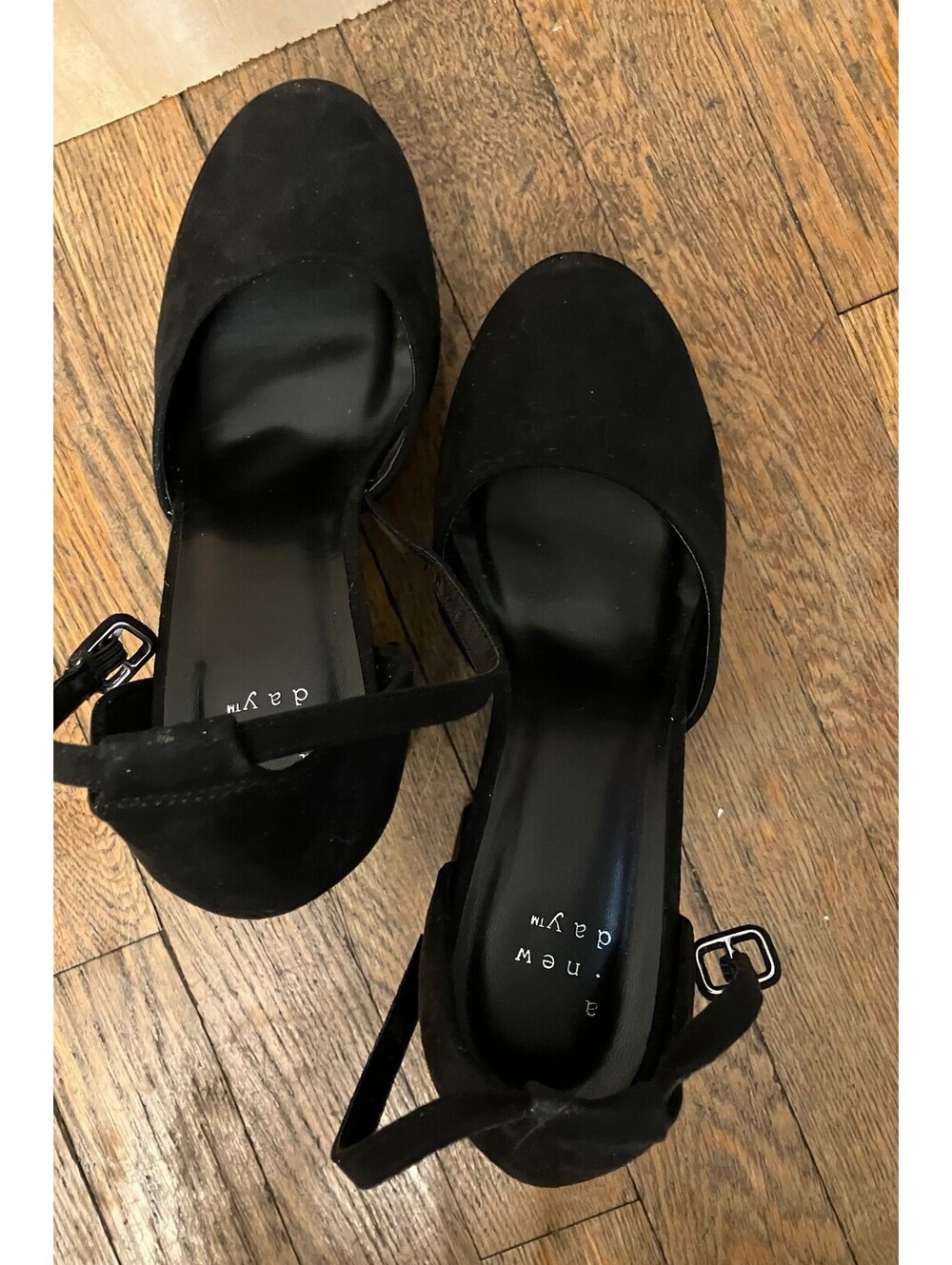 A New Day Womens 7 Mary Jane Platform Heels Black Suede Ankle Strap Block Heel - Picture 6 of 8